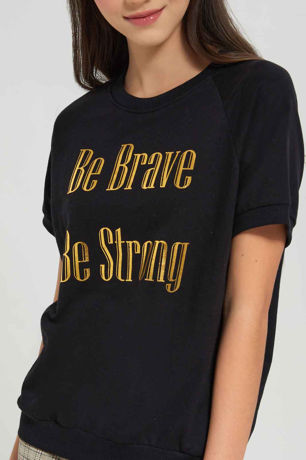 Redtag-Girls-Black-S/S-Sporty-Top-BTS,-Category:T-Shirts,-Colour:Black,-Deals:New-In,-Dept:Girls,-Filter:Senior-Girls-(8-to-14-Yrs),-GSR-T-Shirts,-New-In-GSR-APL,-Non-Sale,-Section:Girls-(0-to-14Yrs),-TBL,-W22B-Senior-Girls-9 to 14 Years