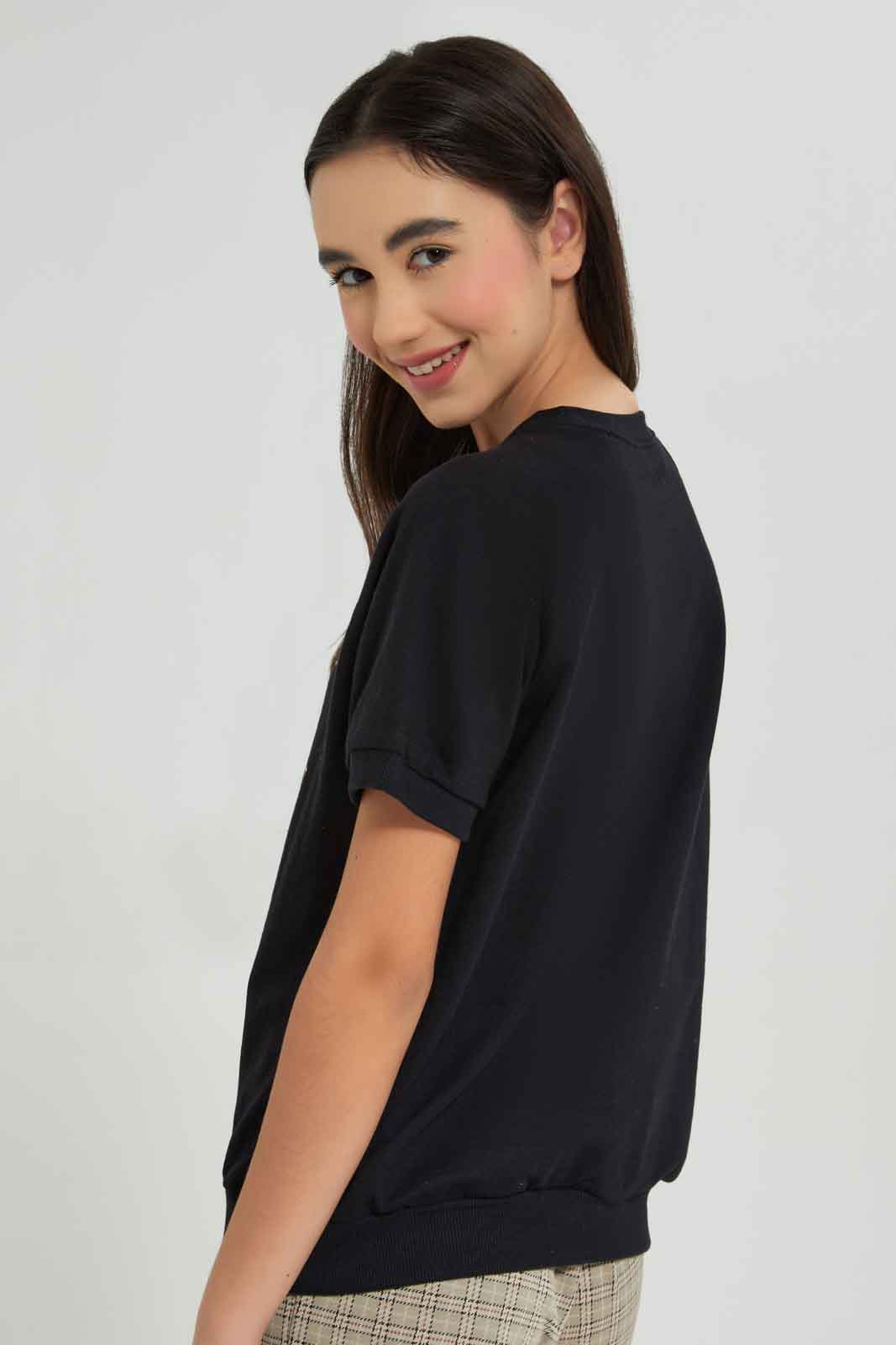 Redtag-Girls-Black-S/S-Sporty-Top-BTS,-Category:T-Shirts,-Colour:Black,-Deals:New-In,-Dept:Girls,-Filter:Senior-Girls-(8-to-14-Yrs),-GSR-T-Shirts,-New-In-GSR-APL,-Non-Sale,-Section:Girls-(0-to-14Yrs),-TBL,-W22B-Senior-Girls-9 to 14 Years