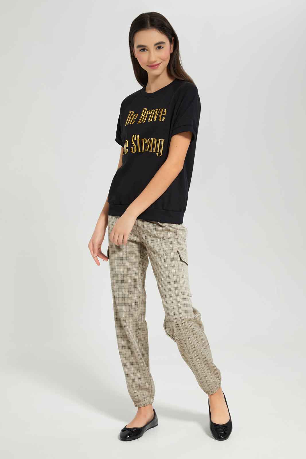 Redtag-Girls-Black-S/S-Sporty-Top-BTS,-Category:T-Shirts,-Colour:Black,-Deals:New-In,-Dept:Girls,-Filter:Senior-Girls-(8-to-14-Yrs),-GSR-T-Shirts,-New-In-GSR-APL,-Non-Sale,-Section:Girls-(0-to-14Yrs),-TBL,-W22B-Senior-Girls-9 to 14 Years