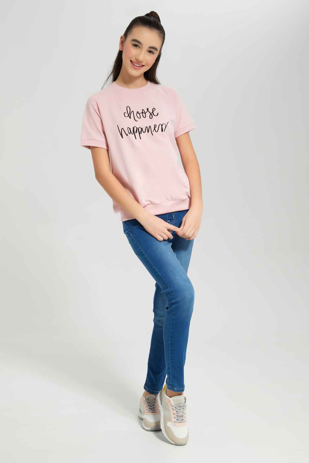 Redtag-Girls-Pale-Pink-S/S-Sporty-Top-Category:T-Shirts,-Colour:Apricot,-Deals:New-In,-Dept:Girls,-Filter:Senior-Girls-(8-to-14-Yrs),-GSR-T-Shirts,-New-In-GSR-APL,-Non-Sale,-Section:Girls-(0-to-14Yrs),-TBL,-W22B-Senior-Girls-9 to 14 Years