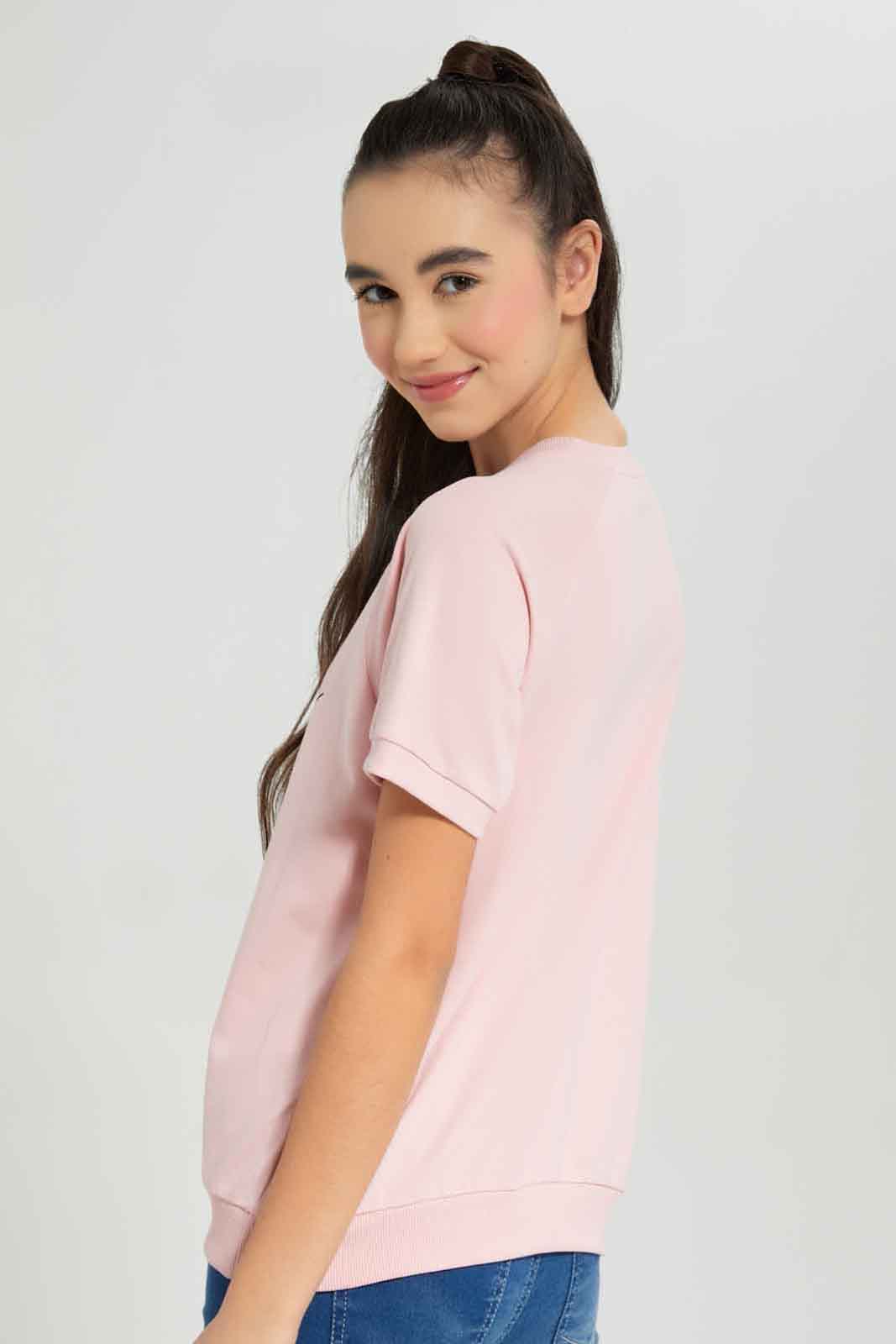 Redtag-Girls-Pale-Pink-S/S-Sporty-Top-Category:T-Shirts,-Colour:Apricot,-Deals:New-In,-Dept:Girls,-Filter:Senior-Girls-(8-to-14-Yrs),-GSR-T-Shirts,-New-In-GSR-APL,-Non-Sale,-Section:Girls-(0-to-14Yrs),-TBL,-W22B-Senior-Girls-9 to 14 Years