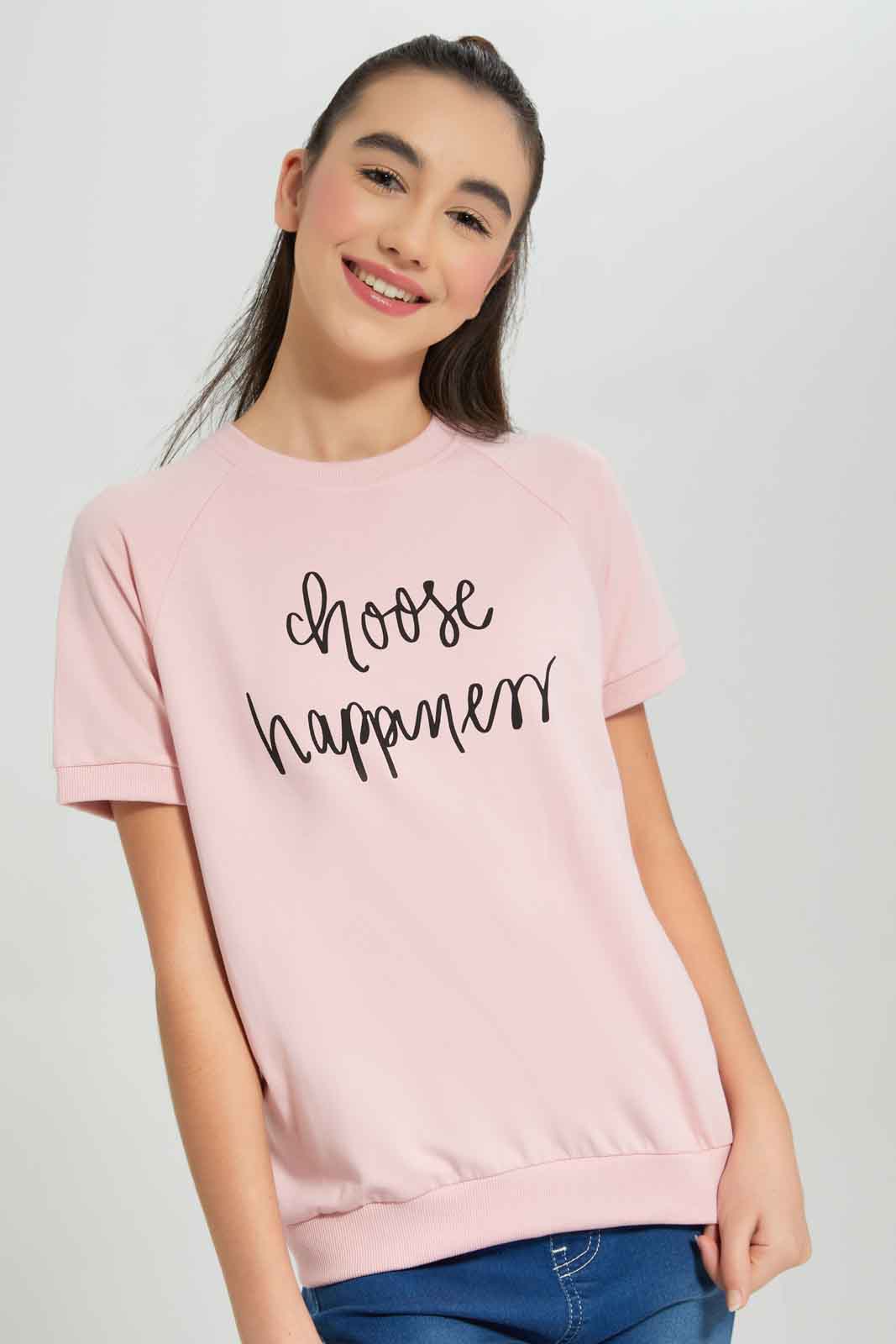 Redtag-Girls-Pale-Pink-S/S-Sporty-Top-Category:T-Shirts,-Colour:Apricot,-Deals:New-In,-Dept:Girls,-Filter:Senior-Girls-(8-to-14-Yrs),-GSR-T-Shirts,-New-In-GSR-APL,-Non-Sale,-Section:Girls-(0-to-14Yrs),-TBL,-W22B-Senior-Girls-9 to 14 Years