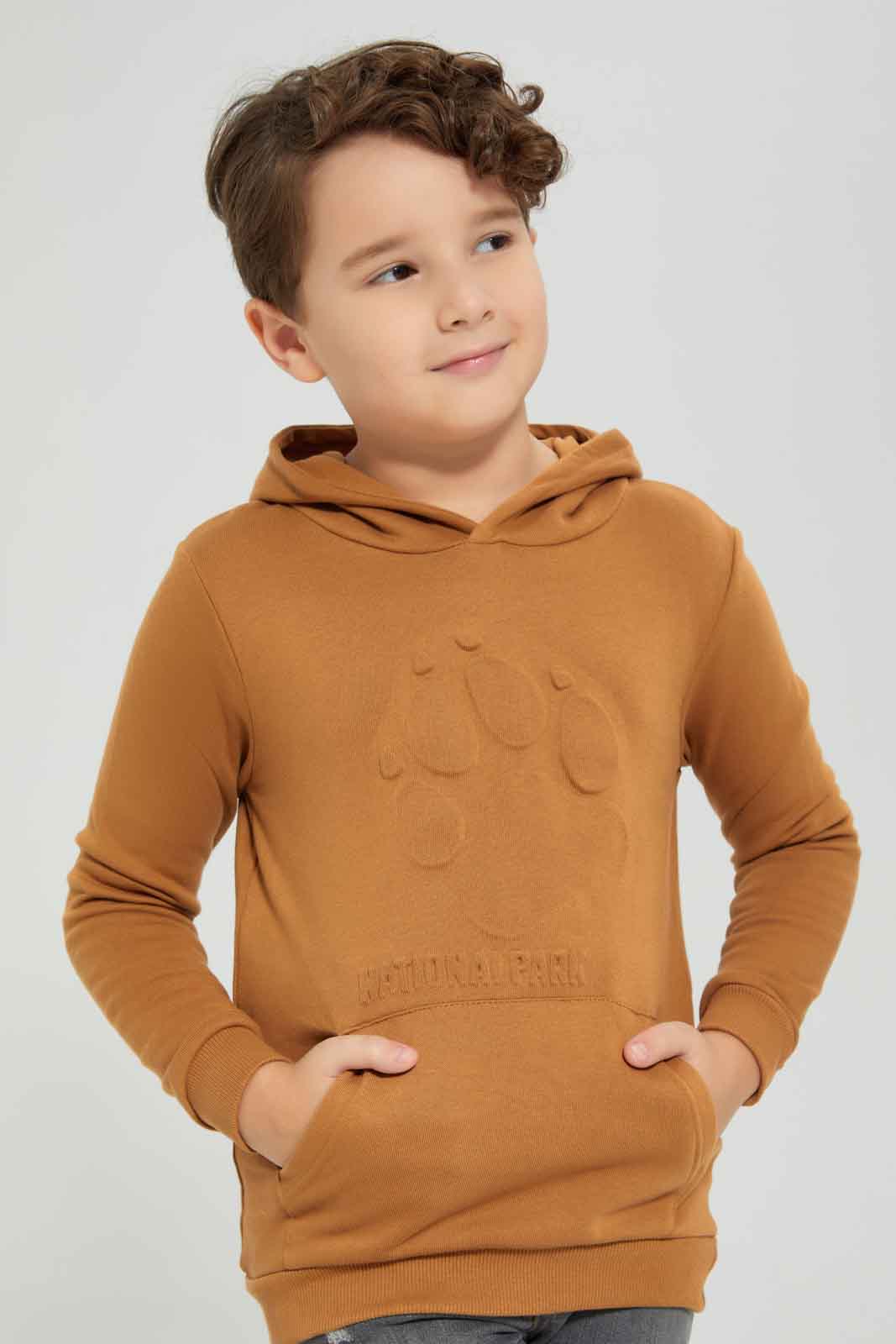 Redtag-Boys-Brown-Embosed-Hooded-Sweatshirt-BOY-Sweatshirts,-Category:Sweatshirts,-Colour:Brown,-Deals:New-In,-Dept:Boys,-Filter:Boys-(2-to-8-Yrs),-New-In-BOY-APL,-Non-Sale,-Section:Boys-(0-to-14Yrs),-W22B-Boys-2 to 8 Years