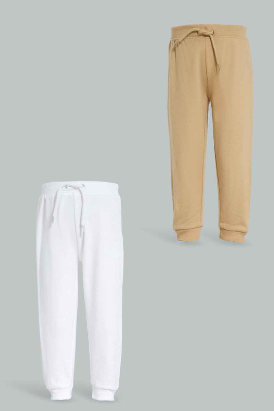 Redtag-Boys-White-And-Stone-2-Pack-Active-Pants-Category:Joggers,-Colour:Grey,-Deals:New-In,-Dept:Boys,-Filter:Infant-Boys-(3-to-24-Mths),-INB-Joggers,-New-In-INB-APL,-Non-Sale,-Section:Boys-(0-to-14Yrs),-W22B-Infant-Boys-3 to 24 Months