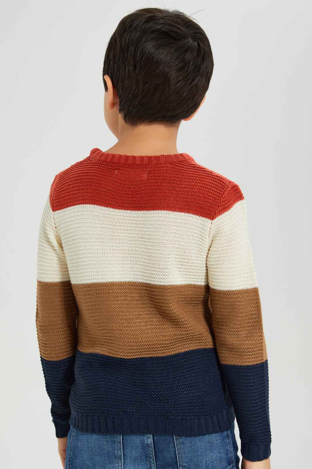 Redtag-Boys-Brown-Color-Block-Stripe-Jumper-BOY-Pullovers,-Category:Pullovers,-Colour:Brown,-Deals:New-In,-Dept:Boys,-Filter:Boys-(2-to-8-Yrs),-New-In-BOY-APL,-Non-Sale,-Section:Boys-(0-to-14Yrs),-W22B-Boys-2 to 8 Years