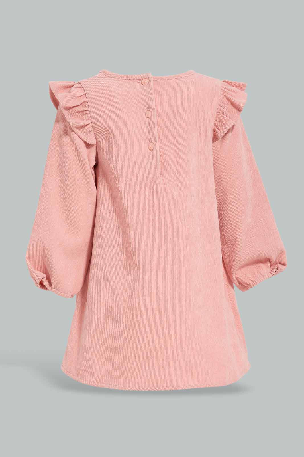 Redtag-Girls-Pink-Corduroy-Front-Frills-Dress-Category:Dresses,-Colour:Apricot,-Deals:New-In,-Filter:Infant-Girls-(3-to-24-Mths),-ING-Dresses,-New-In-ING-APL,-Non-Sale,-Section:Girls-(0-to-14Yrs),-W22B-Infant-Girls-