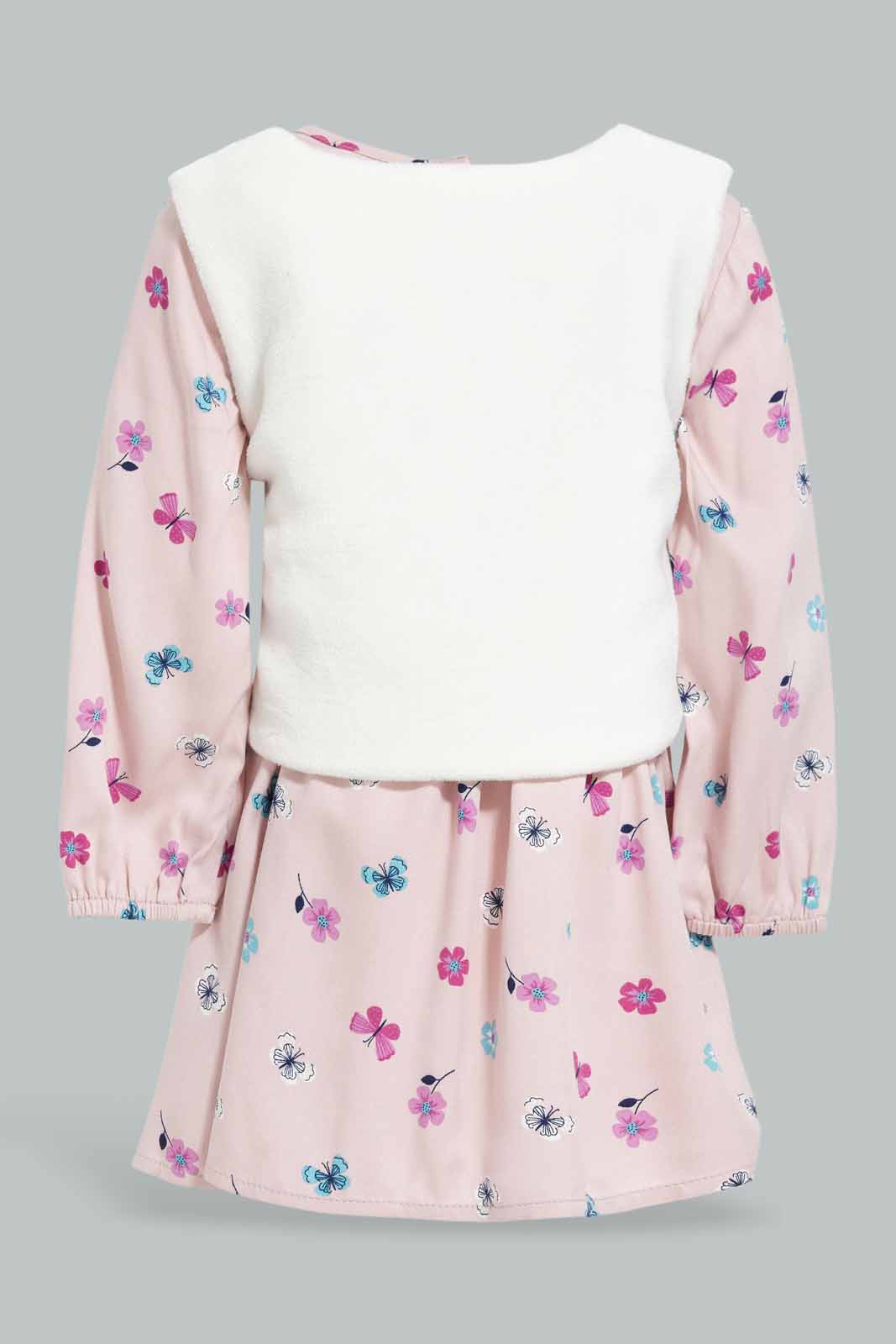 Redtag-Girls-Pink-Butterfly-Aop-Dress-Category:Dresses,-Colour:Apricot,-Deals:New-In,-Filter:Infant-Girls-(3-to-24-Mths),-ING-Dresses,-New-In-ING-APL,-Non-Sale,-Section:Girls-(0-to-14Yrs),-W22B-Infant-Girls-