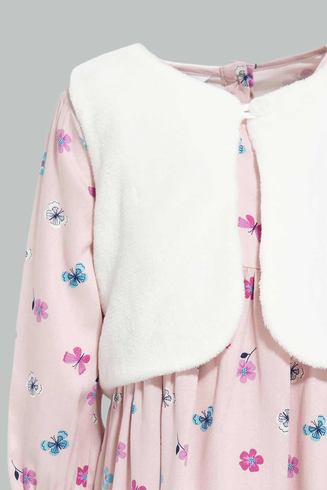 Redtag-Girls-Pink-Butterfly-Aop-Dress-Category:Dresses,-Colour:Apricot,-Deals:New-In,-Filter:Infant-Girls-(3-to-24-Mths),-ING-Dresses,-New-In-ING-APL,-Non-Sale,-Section:Girls-(0-to-14Yrs),-W22B-Infant-Girls-