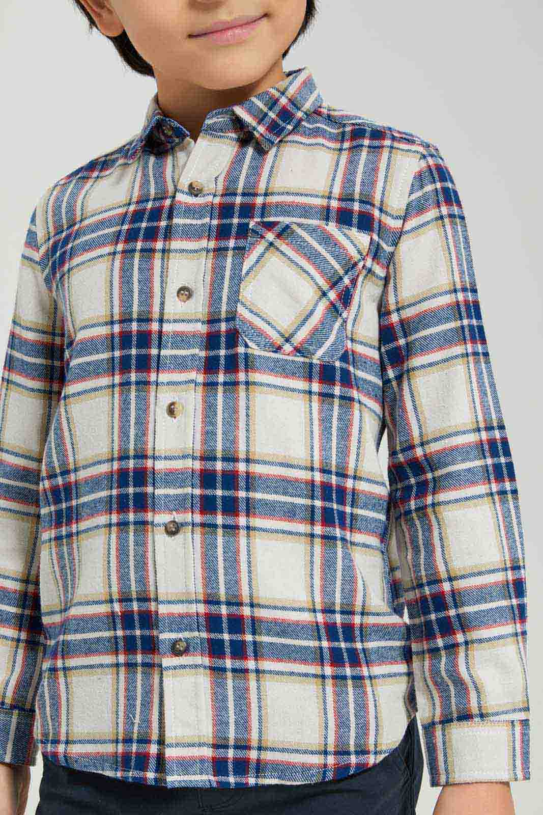 Boys White And Blue Checkered Shirt