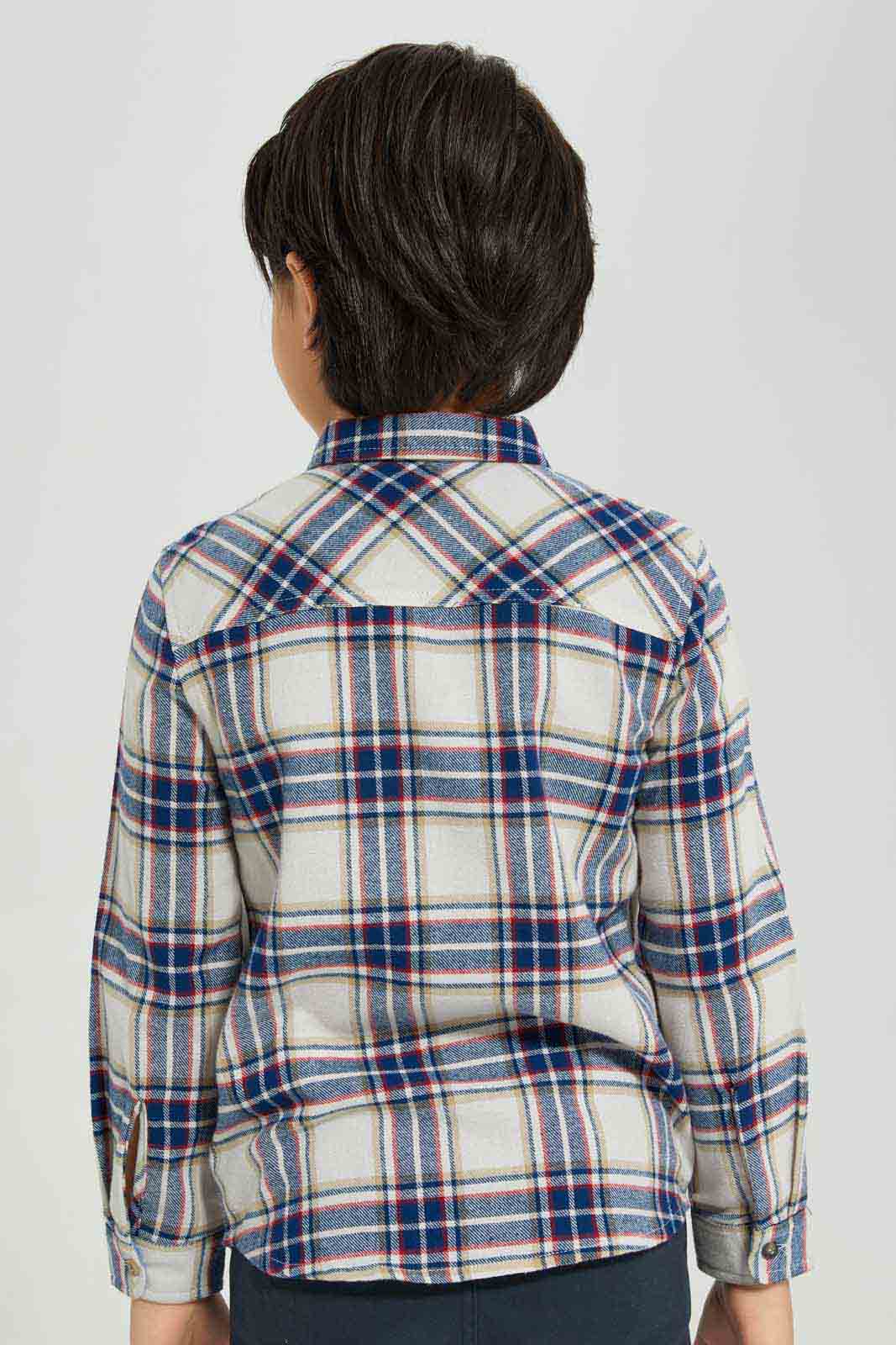 Boys White And Blue Checkered Shirt