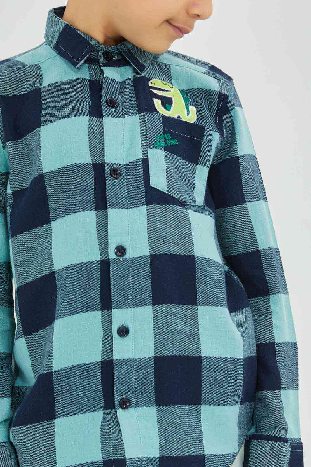 Redtag-Boys-Mint-Flannel-Applique-Long-Sleeve-Shirt-BOY-Shirts,-Category:Shirts,-Colour:Mint,-Deals:New-In,-Filter:Boys-(2-to-8-Yrs),-New-In-BOY-APL,-Non-Sale,-Section:Boys-(0-to-14Yrs),-W22B-Boys-2 to 8 Years