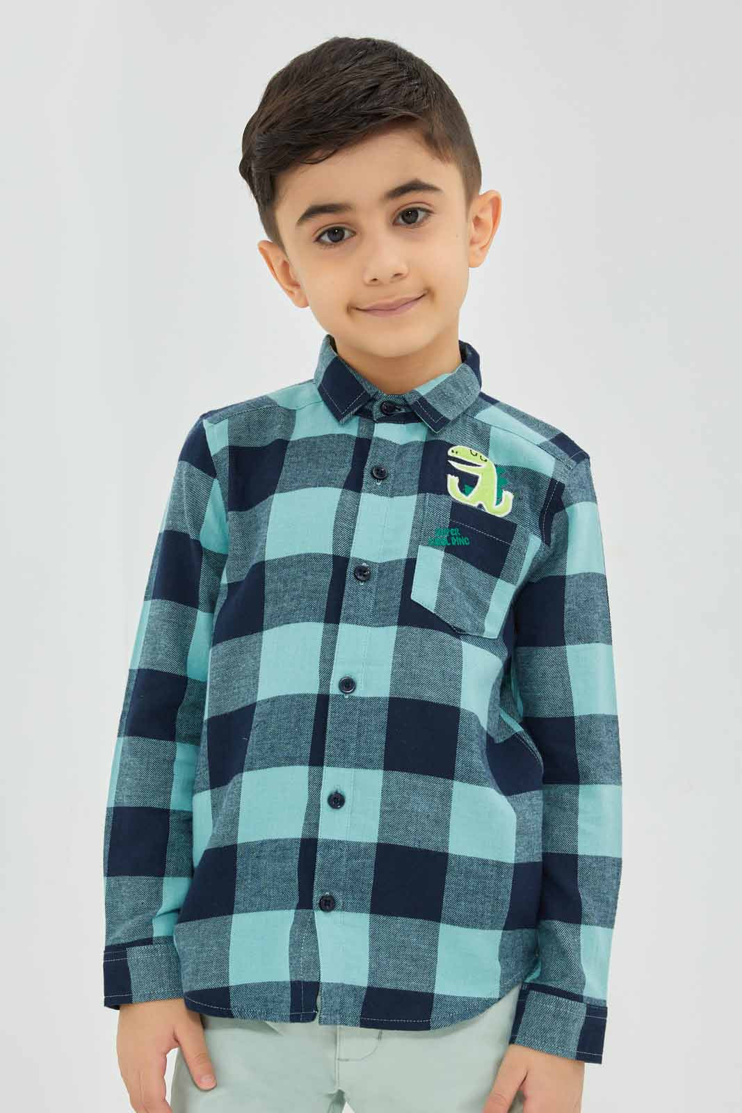 Redtag-Boys-Mint-Flannel-Applique-Long-Sleeve-Shirt-BOY-Shirts,-Category:Shirts,-Colour:Mint,-Deals:New-In,-Filter:Boys-(2-to-8-Yrs),-New-In-BOY-APL,-Non-Sale,-Section:Boys-(0-to-14Yrs),-W22B-Boys-2 to 8 Years