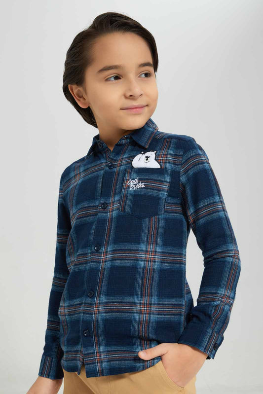 Redtag-Boys-Navy-Flannel-Applique-Long-Sleeve-Shirt-BOY-Shirts,-Category:Shirts,-Colour:Navy,-Deals:New-In,-Filter:Boys-(2-to-8-Yrs),-New-In-BOY-APL,-Non-Sale,-Section:Boys-(0-to-14Yrs),-W22B-Boys-2 to 8 Years