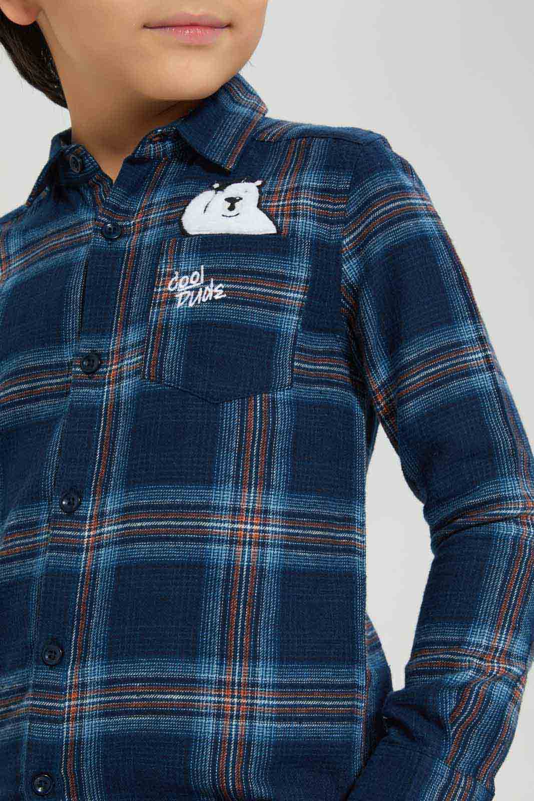Redtag-Boys-Navy-Flannel-Applique-Long-Sleeve-Shirt-BOY-Shirts,-Category:Shirts,-Colour:Navy,-Deals:New-In,-Filter:Boys-(2-to-8-Yrs),-New-In-BOY-APL,-Non-Sale,-Section:Boys-(0-to-14Yrs),-W22B-Boys-2 to 8 Years