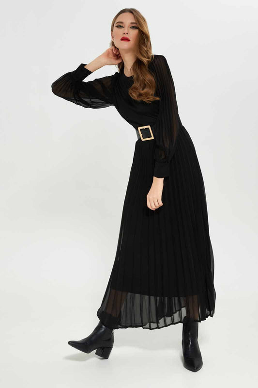 Redtag-Women-Black-Crewneck-Longsleeve-Dress-Category:Dresses,-Colour:Black,-Deals:New-In,-Dept:Ladieswear,-Filter:Women's-Clothing,-LEC,-LEC-Dresses,-New-In-LEC-APL,-Non-Sale,-S23A,-Section:Women-Women's-