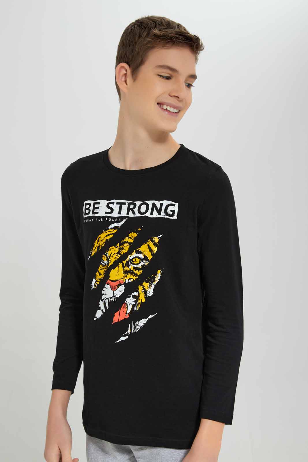 Senior Boys Black And Grey Tiger Print Pyjama Set (2 Piece)