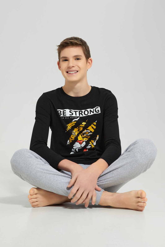 Senior Boys Black And Grey Tiger Print Pyjama Set (2 Piece)