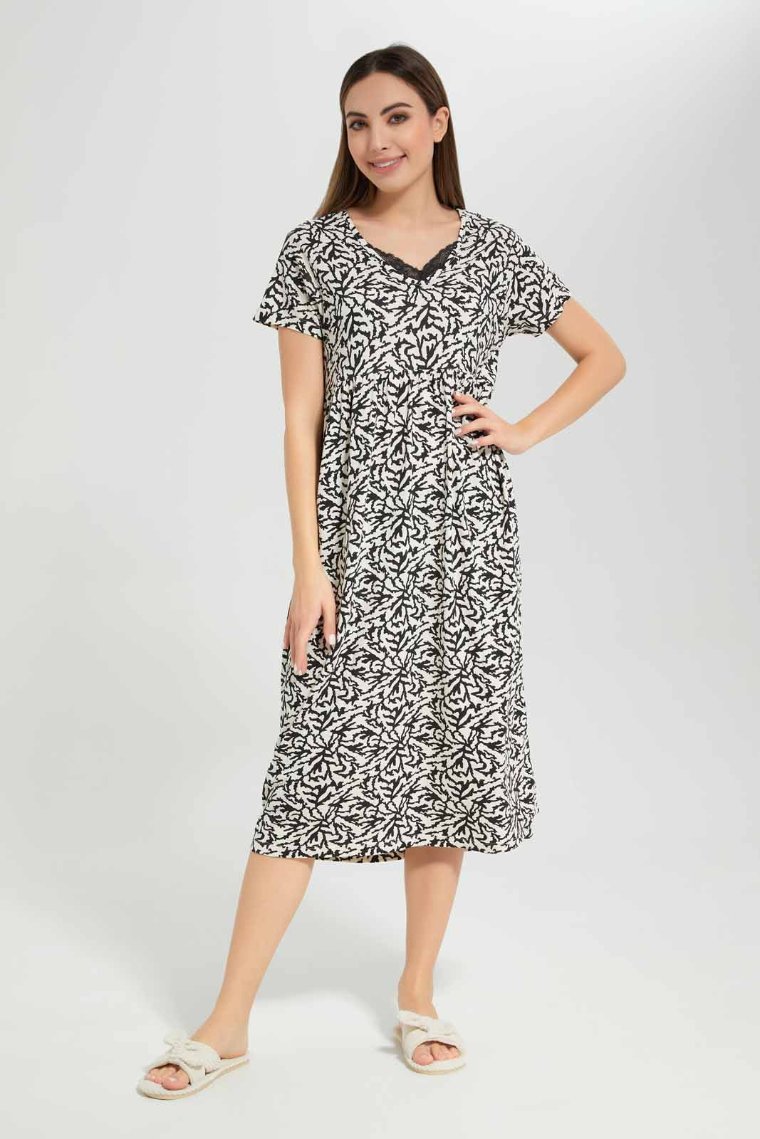 Redtag-Women-Assorted-Women-Short-Sleeve-Aop-Nightgown-Category:Nightgowns,-Colour:Assorted,-Deals:New-In,-Filter:Women's-Clothing,-New-In-Women-APL,-Non-Sale,-Section:Women,-W22B,-Women-Nightgowns--