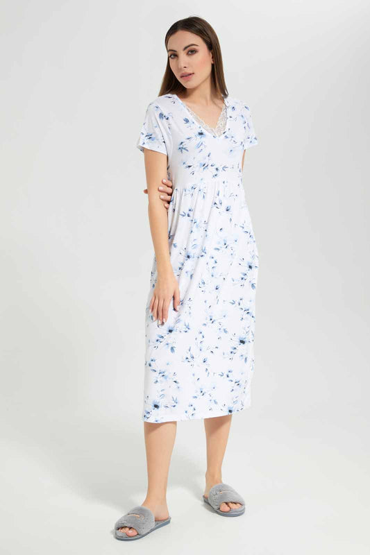 Redtag-Women-White-Women-Short-Sleeve-Aop-Nightgown-Category:Nightgowns,-Colour:Assorted,-Deals:New-In,-Filter:Women's-Clothing,-New-In-Women-APL,-Non-Sale,-Section:Women,-W22B,-Women-Nightgowns--