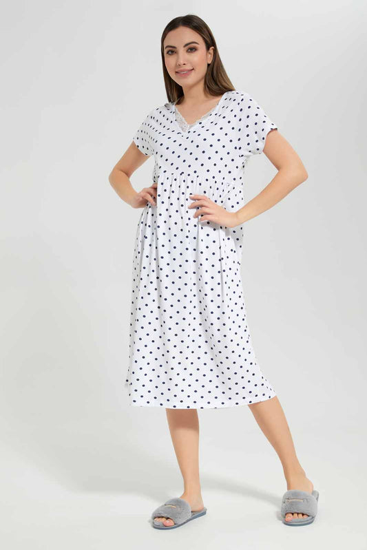 Redtag-Women-White-Women-Short-Sleeve-Aop-Nightgown-Category:Nightgowns,-Colour:Assorted,-Deals:New-In,-Filter:Women's-Clothing,-New-In-Women-APL,-Non-Sale,-Section:Women,-W22B,-Women-Nightgowns--