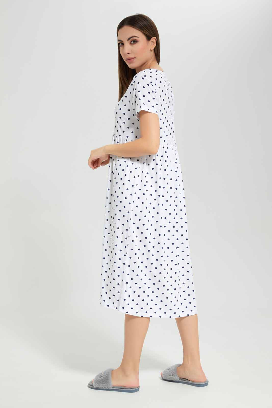 Redtag-Women-White-Women-Short-Sleeve-Aop-Nightgown-Category:Nightgowns,-Colour:Assorted,-Deals:New-In,-Filter:Women's-Clothing,-New-In-Women-APL,-Non-Sale,-Section:Women,-W22B,-Women-Nightgowns--