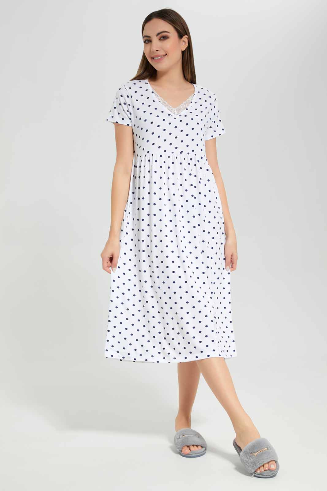Redtag-Women-White-Women-Short-Sleeve-Aop-Nightgown-Category:Nightgowns,-Colour:Assorted,-Deals:New-In,-Filter:Women's-Clothing,-New-In-Women-APL,-Non-Sale,-Section:Women,-W22B,-Women-Nightgowns--