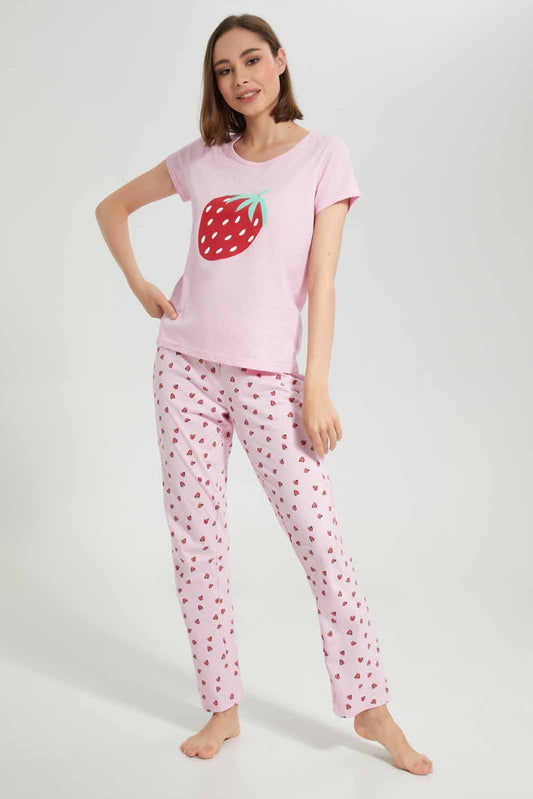 Redtag-Women-Pink-Ladies-Aop-Pj-With-Vest-Category:Pyjama-Sets,-Colour:Apricot,-Deals:New-In,-Filter:Women's-Clothing,-New-In-Women-APL,-Non-Sale,-Section:Women,-TBL,-W22A,-Women-Pyjama-Sets--