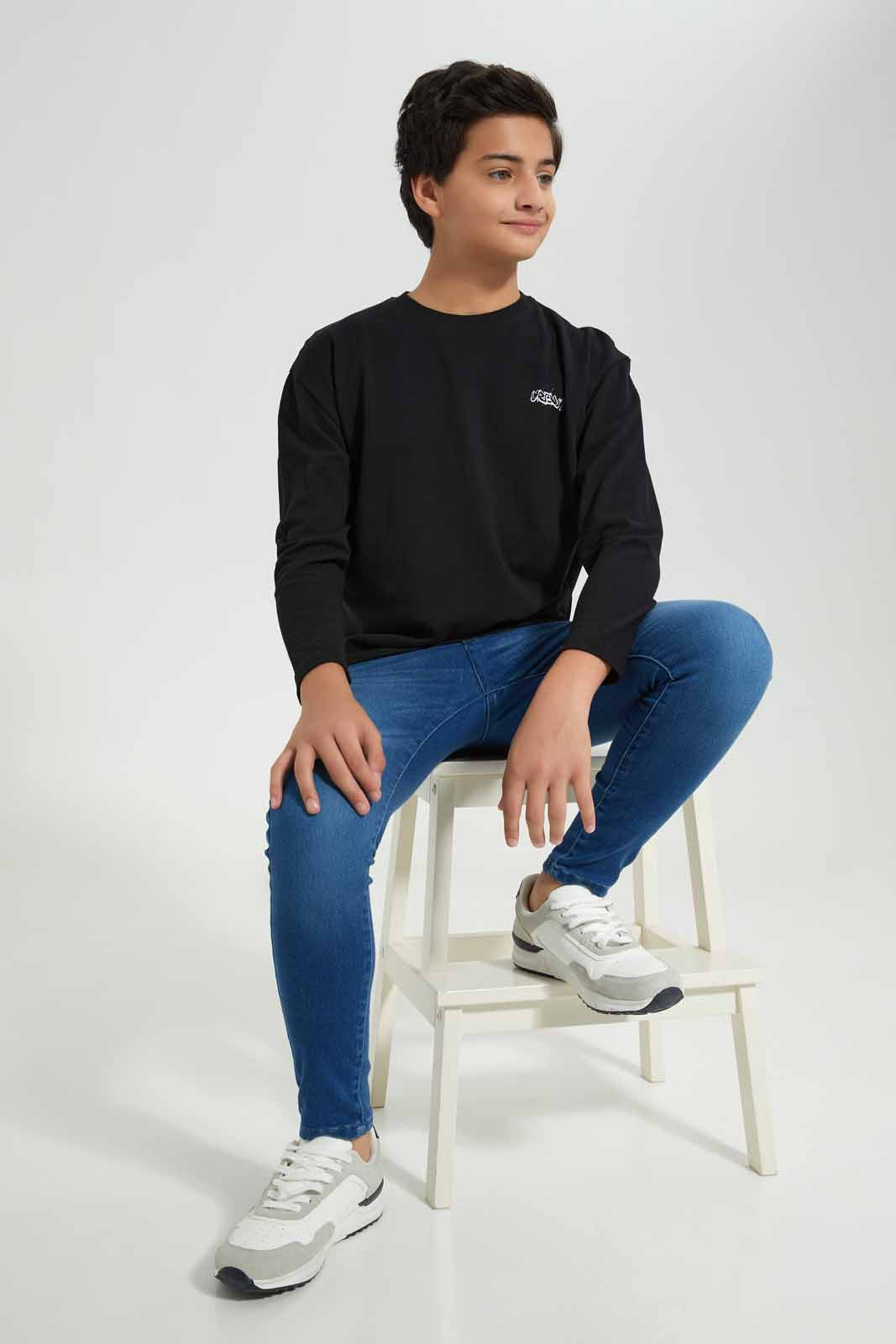 Redtag-Boys-Black-Pique-Oversize-Sweatshirt-BSR-Sweatshirts,-Category:Sweatshirts,-Colour:Black,-Deals:New-In,-Filter:Senior-Boys-(8-to-14-Yrs),-New-In-BSR-APL,-Non-Sale,-Section:Boys-(0-to-14Yrs),-TBL,-W22B-Senior-Boys-9 to 14 Years