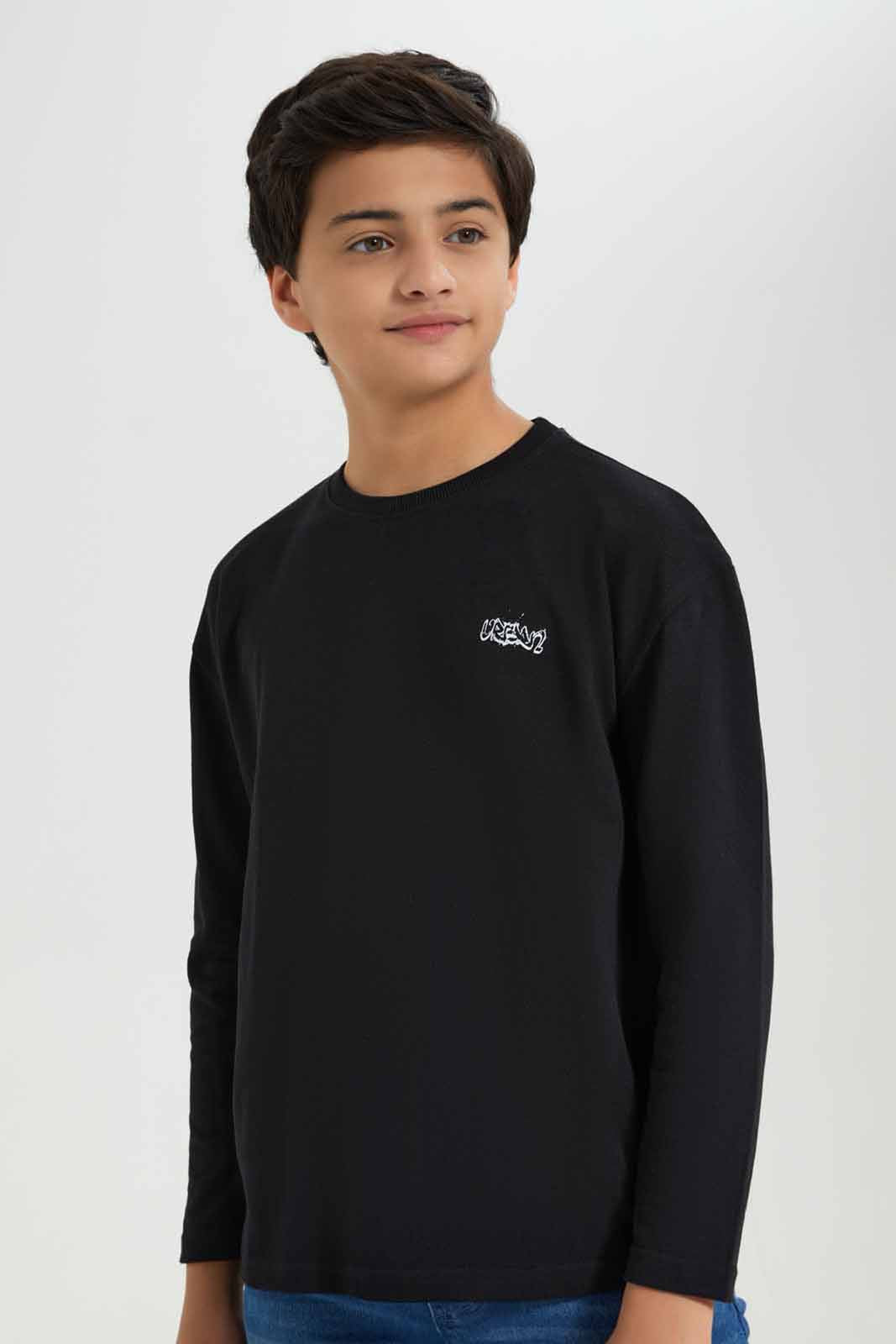 Redtag-Boys-Black-Pique-Oversize-Sweatshirt-BSR-Sweatshirts,-Category:Sweatshirts,-Colour:Black,-Deals:New-In,-Filter:Senior-Boys-(8-to-14-Yrs),-New-In-BSR-APL,-Non-Sale,-Section:Boys-(0-to-14Yrs),-TBL,-W22B-Senior-Boys-9 to 14 Years