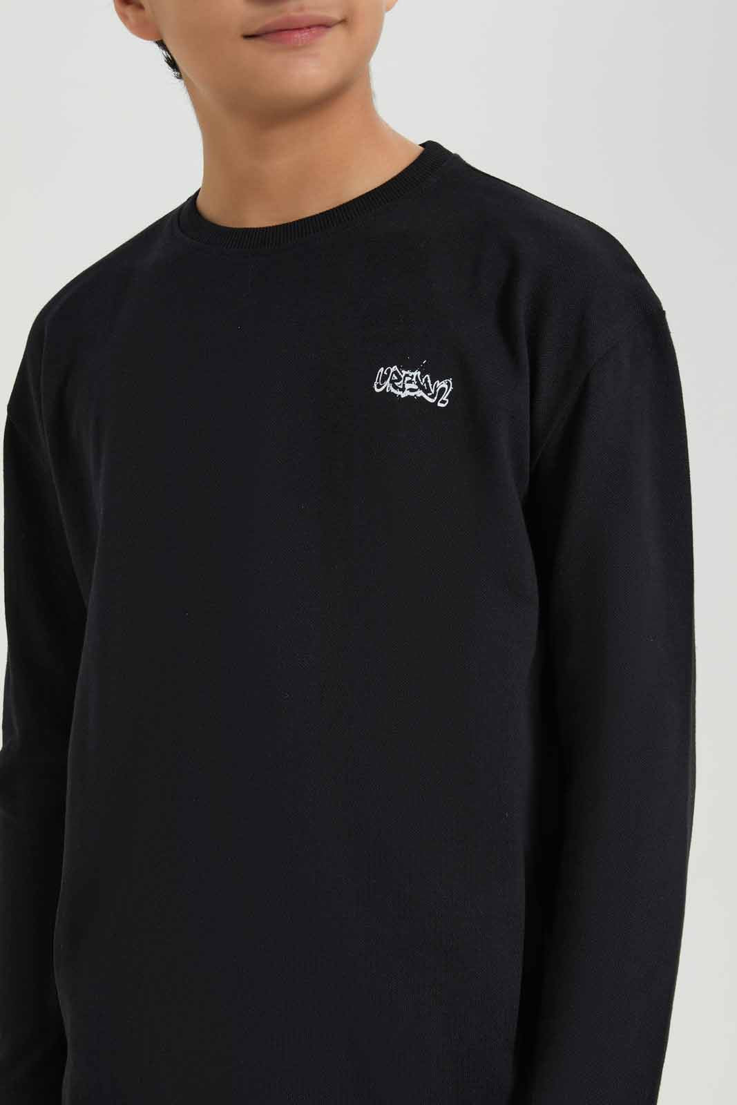 Redtag-Boys-Black-Pique-Oversize-Sweatshirt-BSR-Sweatshirts,-Category:Sweatshirts,-Colour:Black,-Deals:New-In,-Filter:Senior-Boys-(8-to-14-Yrs),-New-In-BSR-APL,-Non-Sale,-Section:Boys-(0-to-14Yrs),-TBL,-W22B-Senior-Boys-9 to 14 Years