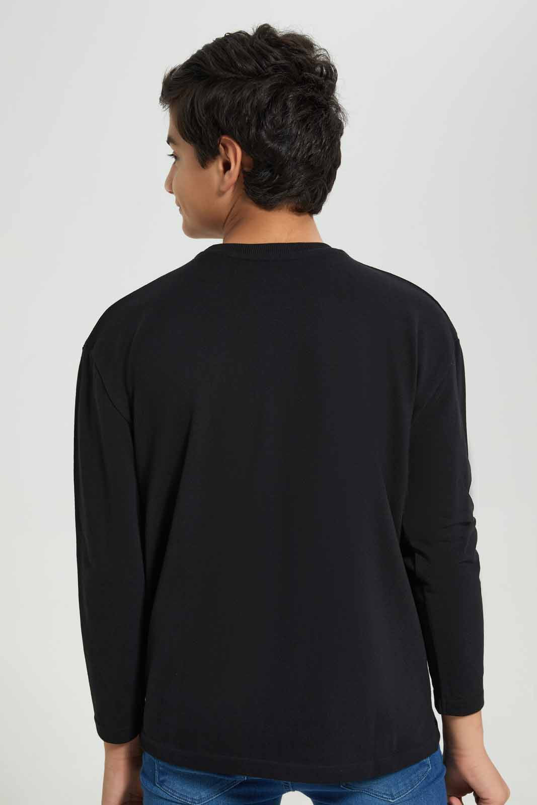 Redtag-Boys-Black-Pique-Oversize-Sweatshirt-BSR-Sweatshirts,-Category:Sweatshirts,-Colour:Black,-Deals:New-In,-Filter:Senior-Boys-(8-to-14-Yrs),-New-In-BSR-APL,-Non-Sale,-Section:Boys-(0-to-14Yrs),-TBL,-W22B-Senior-Boys-9 to 14 Years