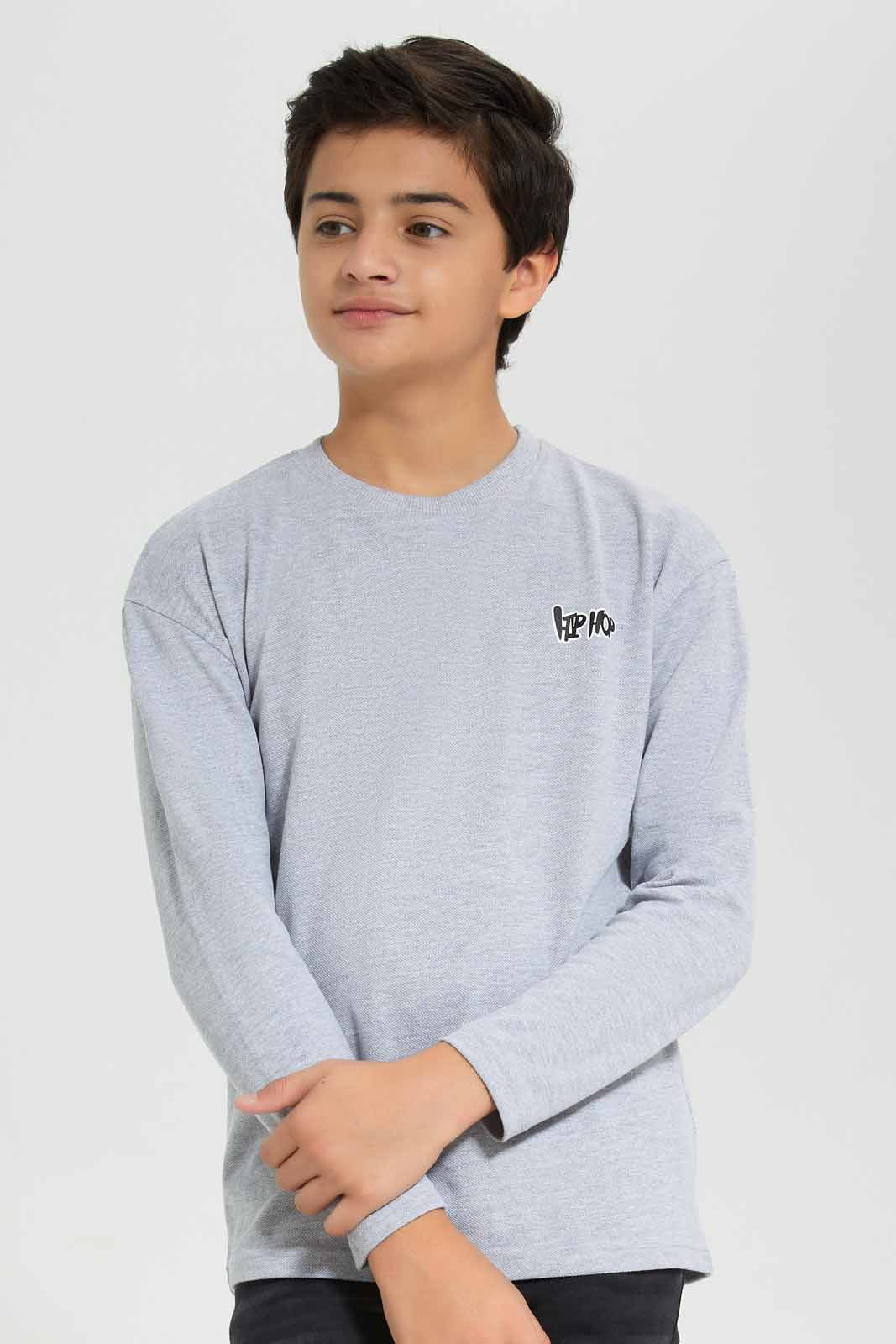 Redtag-Boys-Grey-Mel-Pique-Oversize-Sweatshirt-BSR-Sweatshirts,-Category:Sweatshirts,-Colour:Grey,-Deals:New-In,-Filter:Senior-Boys-(8-to-14-Yrs),-New-In-BSR-APL,-Non-Sale,-Section:Boys-(0-to-14Yrs),-TBL,-W22B-Senior-Boys-9 to 14 Years