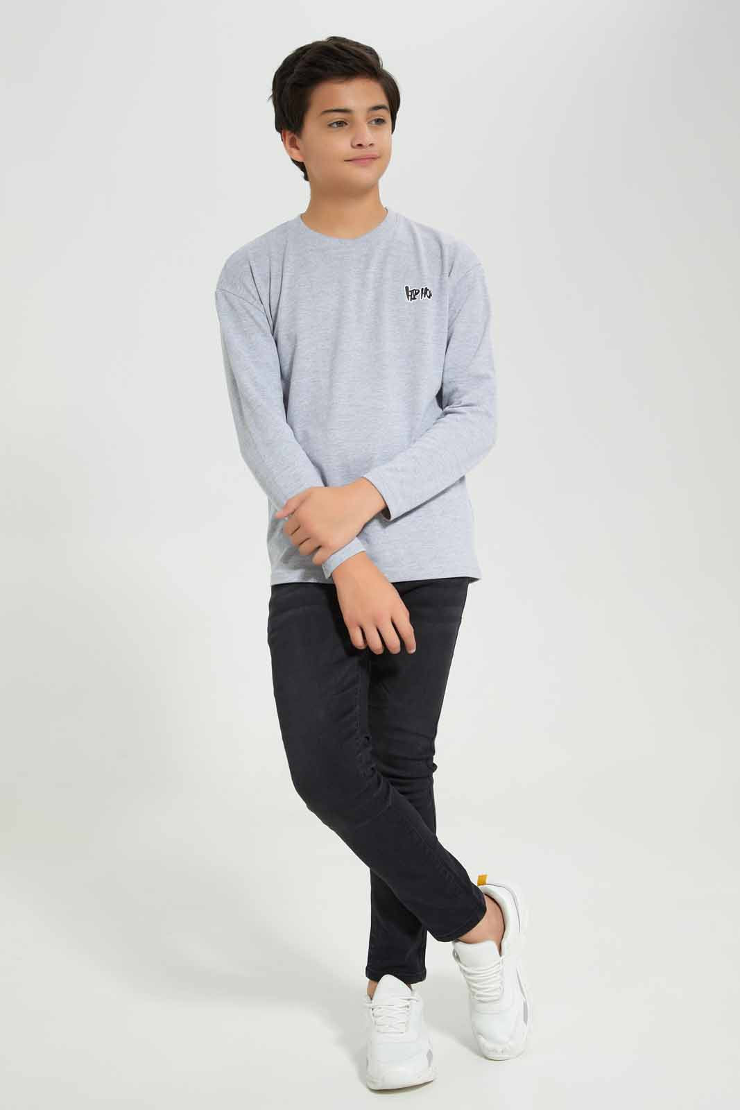 Redtag-Boys-Grey-Mel-Pique-Oversize-Sweatshirt-BSR-Sweatshirts,-Category:Sweatshirts,-Colour:Grey,-Deals:New-In,-Filter:Senior-Boys-(8-to-14-Yrs),-New-In-BSR-APL,-Non-Sale,-Section:Boys-(0-to-14Yrs),-TBL,-W22B-Senior-Boys-9 to 14 Years