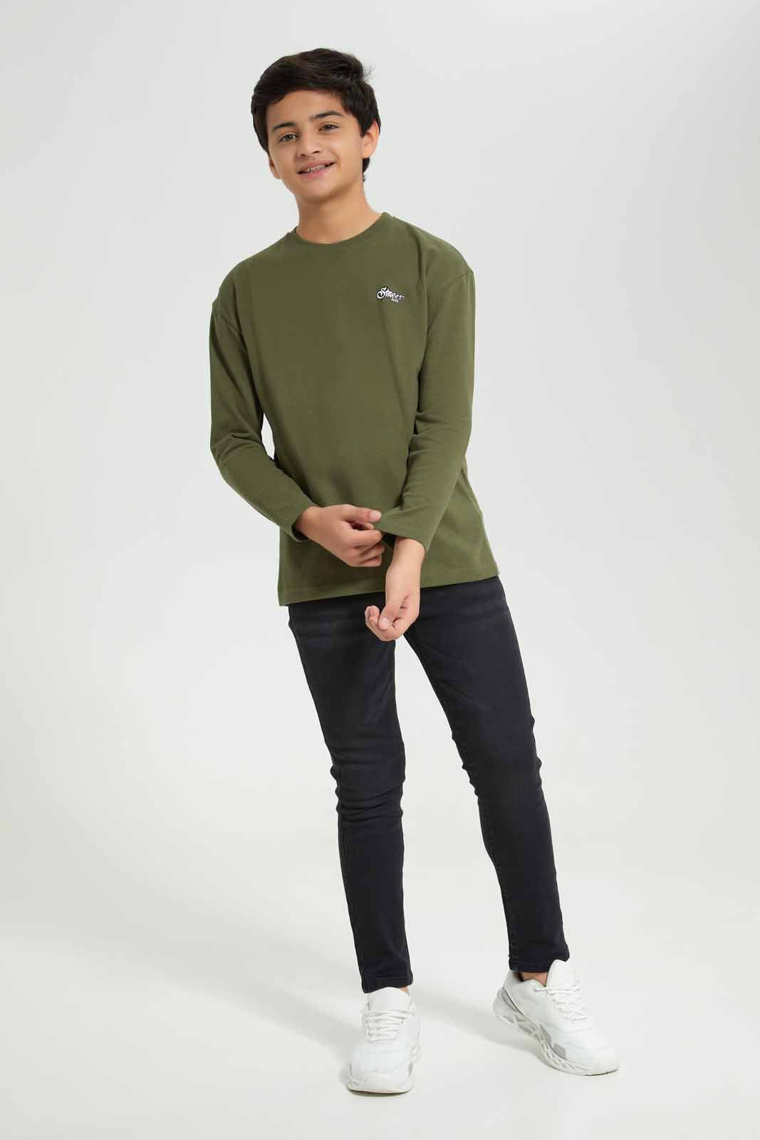 Redtag-Boys-Olive-Pique-Oversize-Sweatshirt-BSR-Sweatshirts,-Category:Sweatshirts,-Colour:Olive,-Deals:New-In,-Filter:Senior-Boys-(8-to-14-Yrs),-New-In-BSR-APL,-Non-Sale,-Section:Boys-(0-to-14Yrs),-TBL,-W22B-Senior-Boys-9 to 14 Years