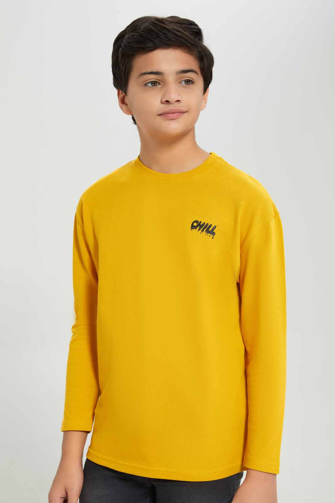 Redtag-Boys-Mustard-Pique-Oversize-Sweatshirt-BSR-Sweatshirts,-Category:Sweatshirts,-Colour:Mustard,-Deals:New-In,-Filter:Senior-Boys-(8-to-14-Yrs),-New-In-BSR-APL,-Non-Sale,-Section:Boys-(0-to-14Yrs),-TBL,-W22B-Senior-Boys-9 to 14 Years