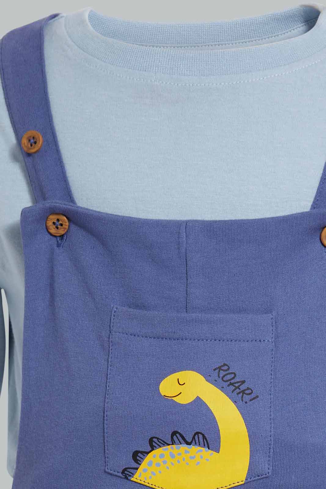 Redtag-Boys-Navy-Dino-Dungaree-Category:Sets,-Colour:Navy,-Deals:New-In,-Filter:Infant-Boys-(3-to-24-Mths),-INB-Sets,-New-In-INB-APL,-Non-Sale,-Section:Boys-(0-to-14Yrs),-W22B-Infant-Boys-3 to 24 Months