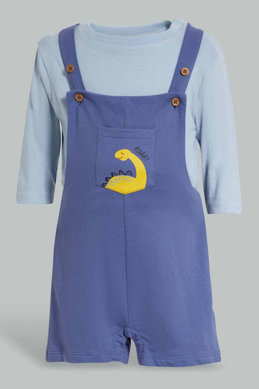 Redtag-Boys-Navy-Dino-Dungaree-Category:Sets,-Colour:Navy,-Deals:New-In,-Filter:Infant-Boys-(3-to-24-Mths),-INB-Sets,-New-In-INB-APL,-Non-Sale,-Section:Boys-(0-to-14Yrs),-W22B-Infant-Boys-3 to 24 Months