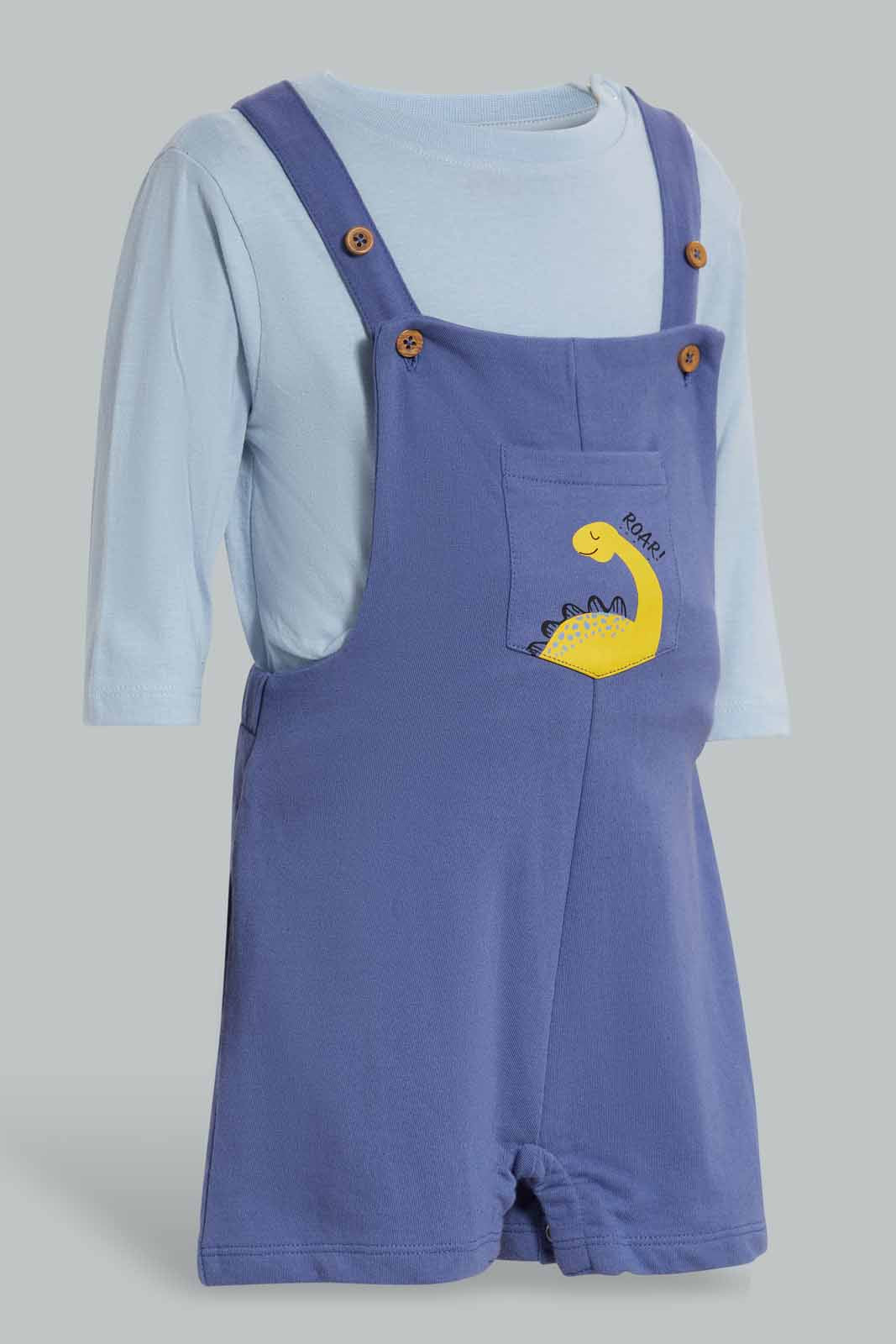 Redtag-Boys-Navy-Dino-Dungaree-Category:Sets,-Colour:Navy,-Deals:New-In,-Filter:Infant-Boys-(3-to-24-Mths),-INB-Sets,-New-In-INB-APL,-Non-Sale,-Section:Boys-(0-to-14Yrs),-W22B-Infant-Boys-3 to 24 Months