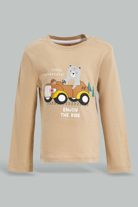 Redtag-Boys-Brown-Stone-Animal-Car-Long-Sleeve-Tshirt-Category:T-Shirts,-Colour:Brown,-Deals:New-In,-Dept:Boys,-Filter:Infant-Boys-(3-to-24-Mths),-INB-T-Shirts,-New-In-INB-APL,-Non-Sale,-Section:Boys-(0-to-14Yrs),-W22B-Infant-Boys-3 to 24 Months