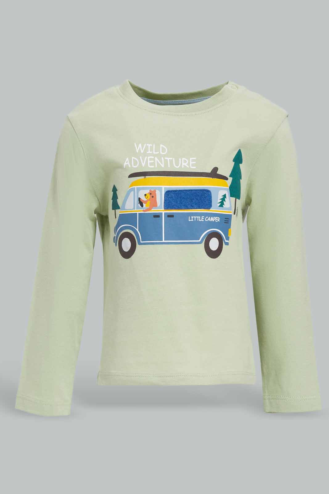Redtag-Boys-Green-Animal-Bus-Long-Slv-Tshirt-Category:T-Shirts,-Colour:Green,-Deals:New-In,-Dept:Boys,-Filter:Infant-Boys-(3-to-24-Mths),-INB-T-Shirts,-New-In-INB-APL,-Non-Sale,-Section:Boys-(0-to-14Yrs),-W22B-Infant-Boys-3 to 24 Months