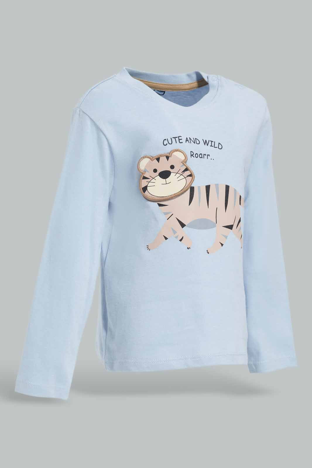 Redtag-Boys-Blue-Tiger-Long-Slv-Tshirt-Category:T-Shirts,-Colour:Blue,-Deals:New-In,-Dept:Boys,-Filter:Infant-Boys-(3-to-24-Mths),-INB-T-Shirts,-New-In-INB-APL,-Non-Sale,-Section:Boys-(0-to-14Yrs),-W22B-Infant-Boys-3 to 24 Months