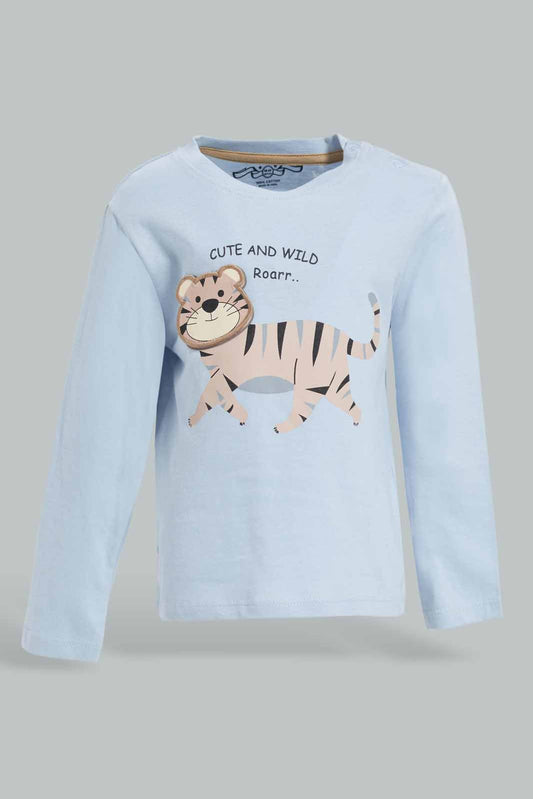 Redtag-Boys-Blue-Tiger-Long-Slv-Tshirt-Category:T-Shirts,-Colour:Blue,-Deals:New-In,-Dept:Boys,-Filter:Infant-Boys-(3-to-24-Mths),-INB-T-Shirts,-New-In-INB-APL,-Non-Sale,-Section:Boys-(0-to-14Yrs),-W22B-Infant-Boys-3 to 24 Months