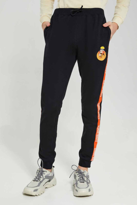 Redtag-Boys-Black-Naruto-Active-Pants-With-Slide-Tape-BSR-Joggers,-Category:Joggers,-Colour:Black,-Deals:New-In,-Filter:Senior-Boys-(8-to-14-Yrs),-New-In-BSR-APL,-Non-Sale,-Section:Boys-(0-to-14Yrs),-W22B-Senior-Boys-9 to 14 Years