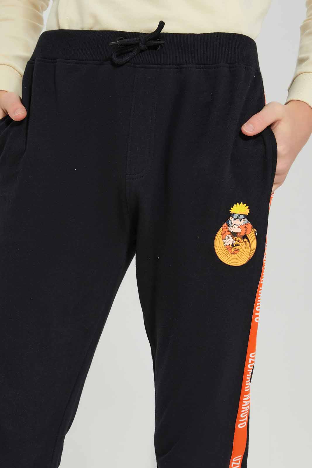 Redtag-Boys-Black-Naruto-Active-Pants-With-Slide-Tape-BSR-Joggers,-Category:Joggers,-Colour:Black,-Deals:New-In,-Filter:Senior-Boys-(8-to-14-Yrs),-New-In-BSR-APL,-Non-Sale,-Section:Boys-(0-to-14Yrs),-W22B-Senior-Boys-9 to 14 Years