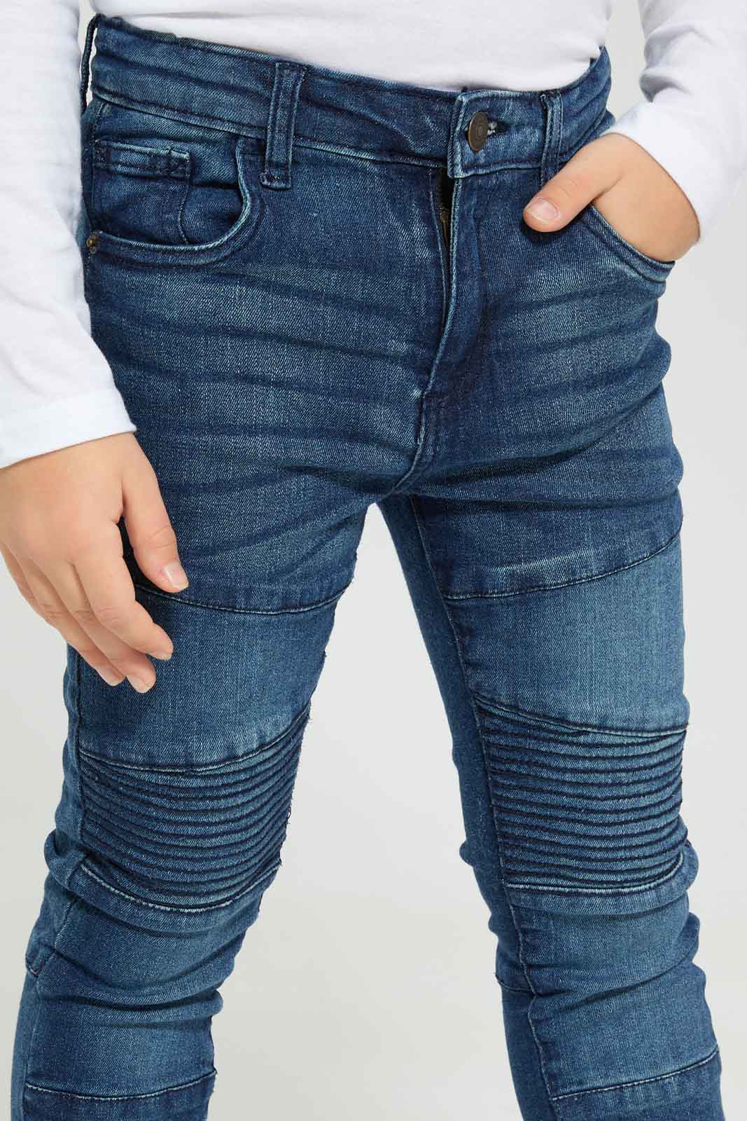 Redtag-Boys-Midwash-Biker-Panelled-Jeans-BOY-Jeans,-Category:Jeans,-Colour:Blue,-Deals:New-In,-Dept:Boys,-Filter:Boys-(2-to-8-Yrs),-New-In-BOY-APL,-Non-Sale,-Section:Boys-(0-to-14Yrs),-W22B-Boys-2 to 8 Years