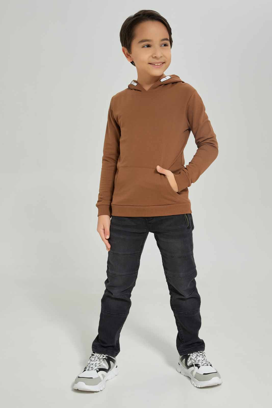 Boys Black Zip Pocket Biker Pull on Jean