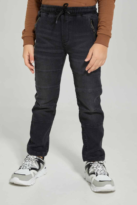 Boys Black Zip Pocket Biker Pull on Jean