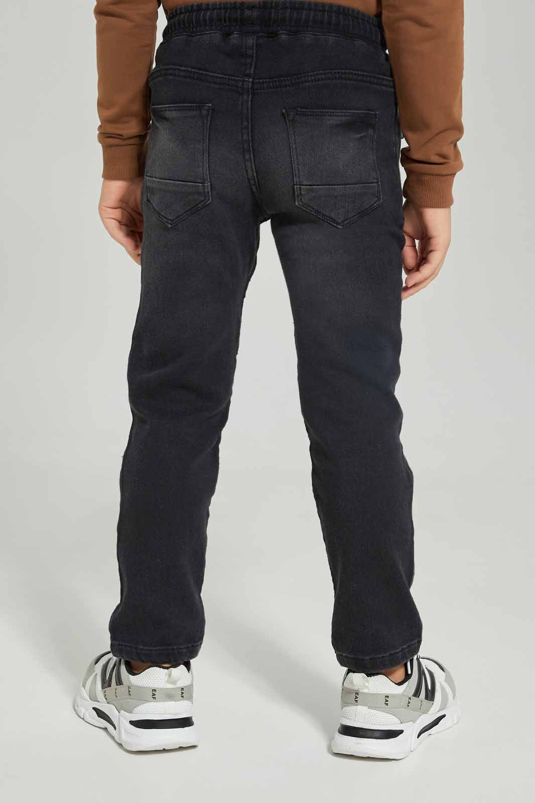Boys Black Zip Pocket Biker Pull on Jean