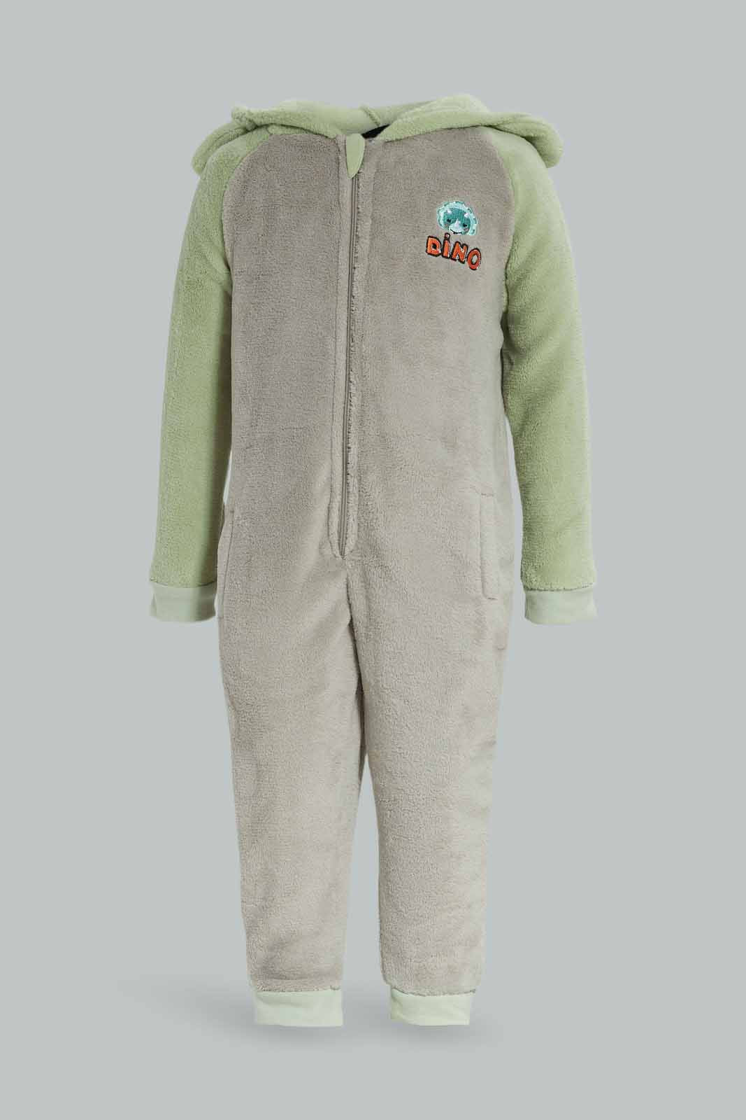 Redtag-Boys-Grey-And-Gren-Dino-Fluffy-Onsie-Zipper-Pj-Set-With-Hood-Category:Pyjama-Sets,-Colour:Grey,-Deals:New-In,-Dept:Boys,-Filter:Infant-Boys-(3-to-24-Mths),-INB-Pyjama-Sets,-New-In-INB-APL,-Non-Sale,-Section:Boys-(0-to-14Yrs),-W22B-Infant-Boys-3 to 24 Months