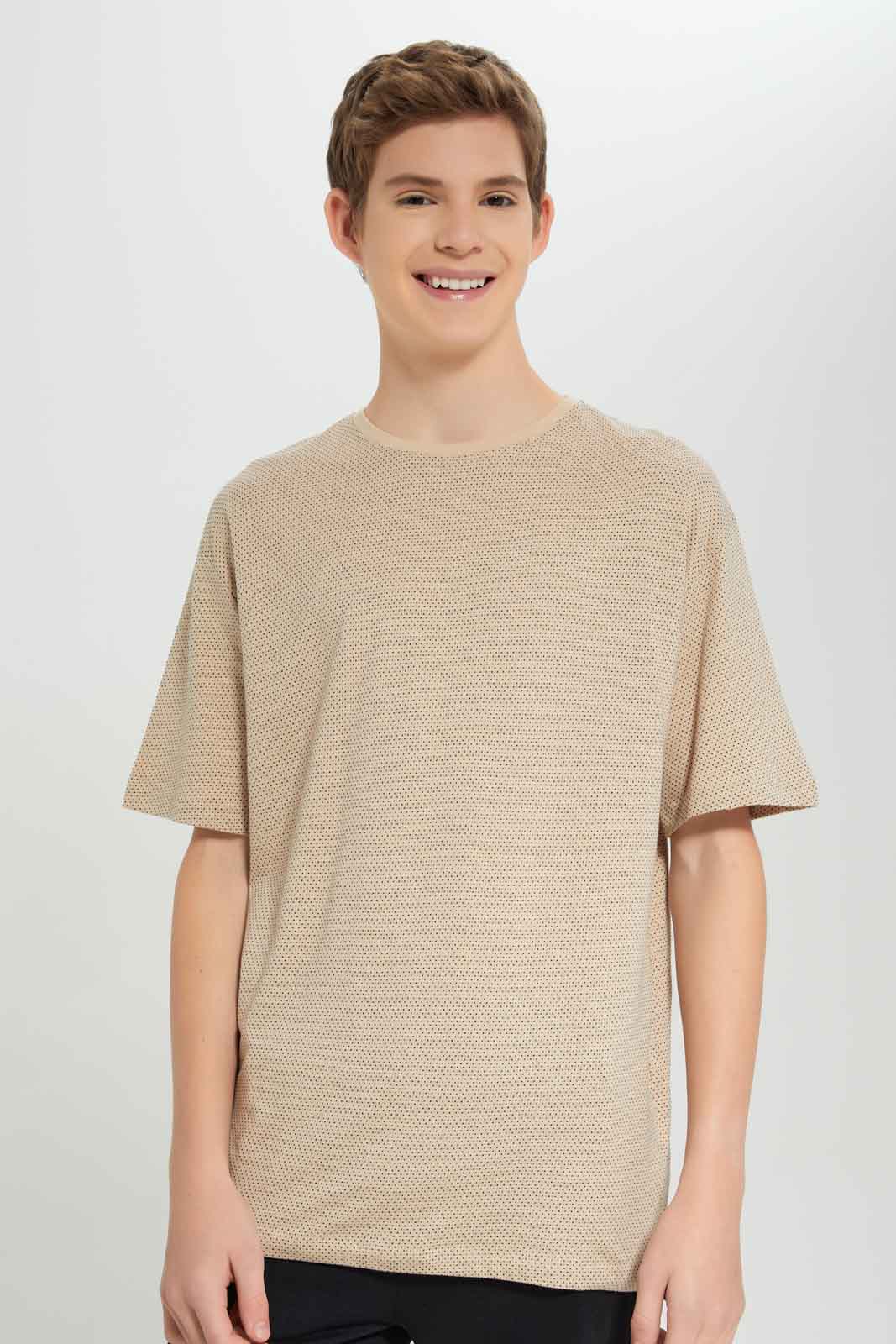 Redtag-Boys-Beige-Jacquard-Tee-BSR-T-Shirts,-Category:T-Shirts,-Colour:Beige,-Deals:New-In,-Dept:Boys,-Filter:Senior-Boys-(8-to-14-Yrs),-New-In-BSR-APL,-Non-Sale,-Section:Boys-(0-to-14Yrs),-W22B-Senior-Boys-9 to 14 Years